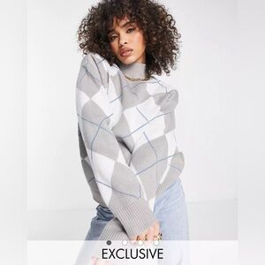 Missguided diamond check sweater in gray